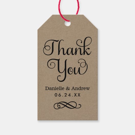 Dank U Rustieke Kraft Calligrafie Monogram Favor Cadeaulabel (Voorkant)