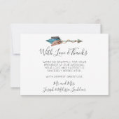 Dank u rustieke turquoise veer pijl foto bedankkaart (Achterkant)