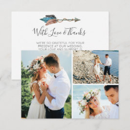 Dank u rustieke turquoise veer pijl foto bedankkaart