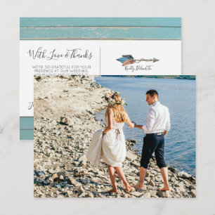 Dank u rustieke turquoise veren boho pijl briefkaart