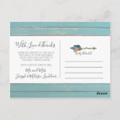 Dank u rustieke turquoise veren boho pijl briefkaart (Achterkant)