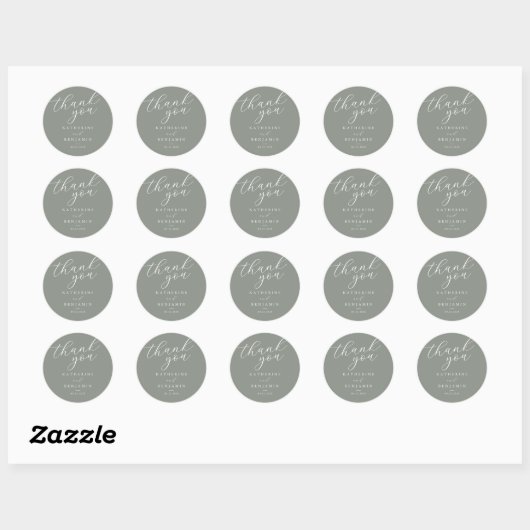 Dank u Sage Green Minimalist Wedding Ronde Sticker (Vel)