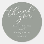 Dank u Sage Green Minimalist Wedding Ronde Sticker (Voorkant)