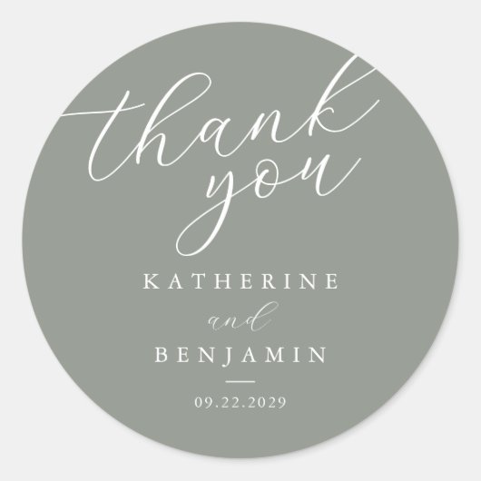 Dank u Sage Green Minimalist Wedding Ronde Sticker (Voorkant)
