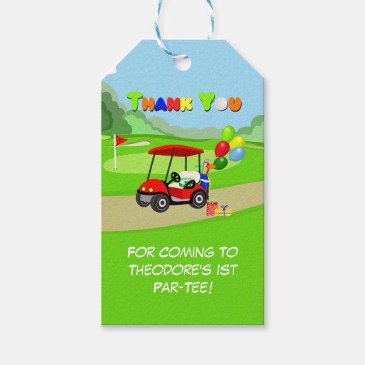 Dank u Schattige 1e verjaardag rode golfkar Boy's Cadeaulabel (Voorkant)