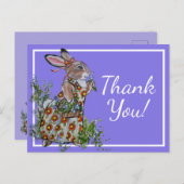 Dank u Schattige konijn Blauw Vrouwelijke Bloemen Briefkaart (Voorkant / Achterkant)