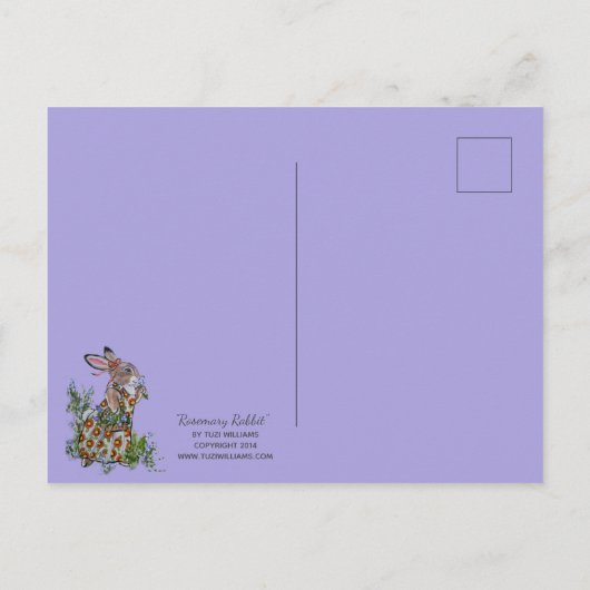 Dank u Schattige konijn Blauw Vrouwelijke Bloemen Briefkaart (Achterkant)