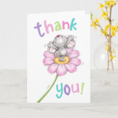 Dank u, schattige muis met vreugde op bloem kaart (Gele Bloem)