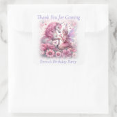 Dank u Schattige Roze Fee en Eenhoorn Vierkante Sticker (Tas)