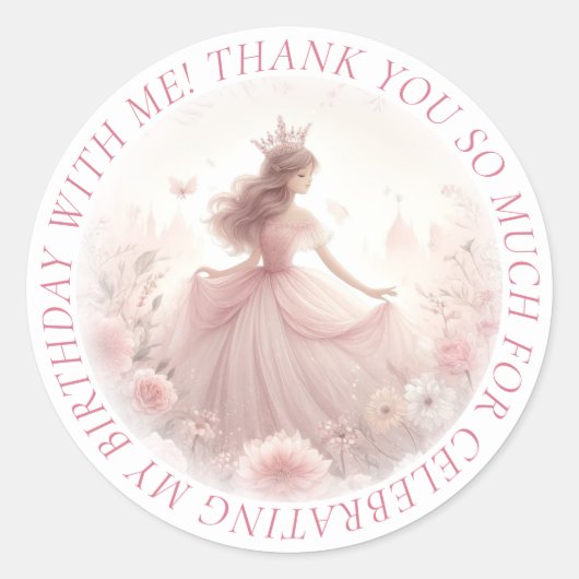 Dank u Schattige  roze prinses Ronde Sticker (Voorkant)