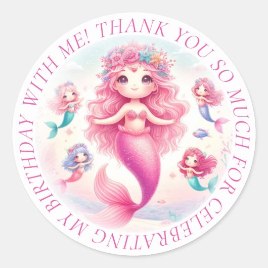 Dank u Schattige  Roze Zeemeermin Ronde Sticker (Voorkant)