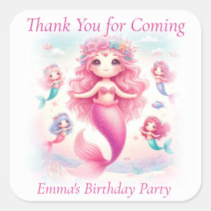 Dank u Schattige roze zeemeerminnen Vierkante Sticker