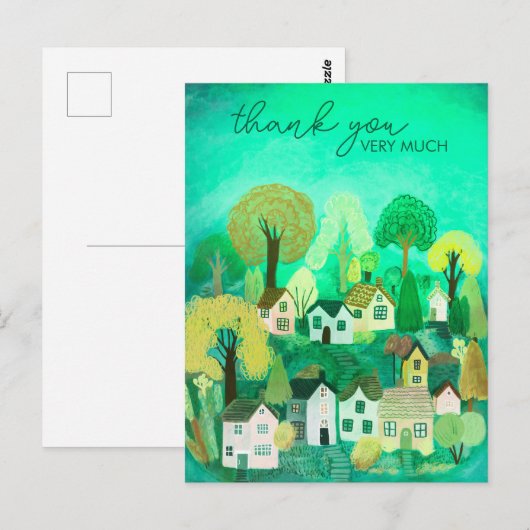 DANK U Schattigee Country Village Illustratie Briefkaart (Voorkant / Achterkant)