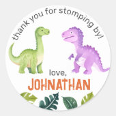 Dank u Schattigee Dinosaurus Verjaardagsfeestje Ronde Sticker (Voorkant)