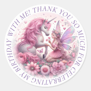 Dank u Schattigee  Fairy en Eenhoorn Ronde Sticker