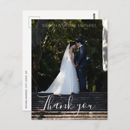 Dank U script aangepaste foto bruiloft dank u Briefkaart (Voorkant / Achterkant)