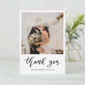 Dank u script bruiloft paar foto elegant bedankkaart (Staand voorkant)