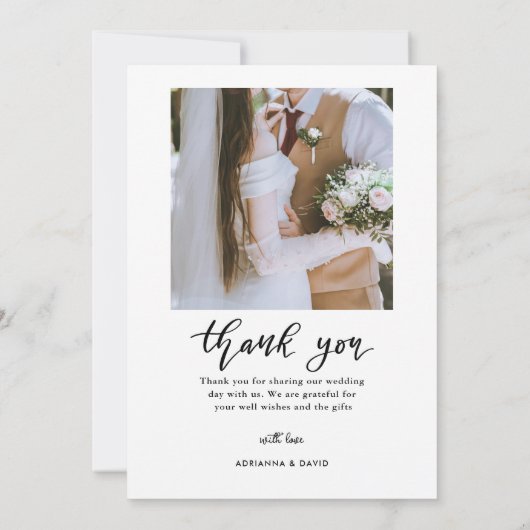 Dank u script bruiloft paar foto elegant bedankkaart (Achterkant)