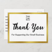 Dank U Script Elegant Zwart Wit Goud Zakelijk Briefkaart (Voorkant / Achterkant)