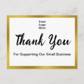 Dank U Script Elegant Zwart Wit Goud Zakelijk Briefkaart (Voorkant)