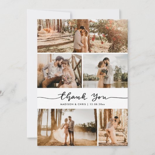 Dank U Script Elegante Trouwfoto Collage Bedankkaart (Voorkant)
