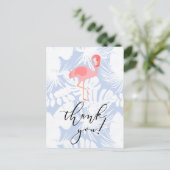 Dank u script flamingo tropische palmbladeren briefkaart (Staand voorkant)