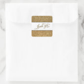 Dank U Script, Gouden Glitter met Witte Band Vierkante Sticker (Tas)