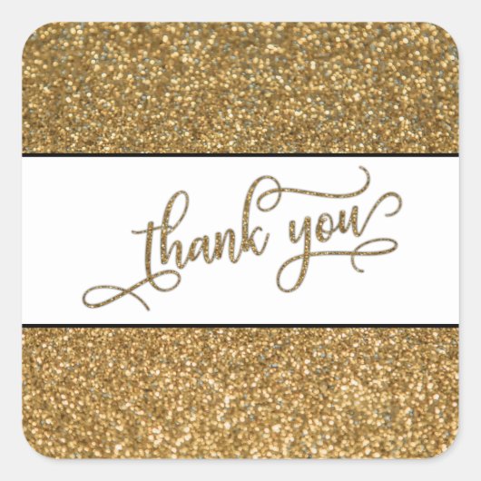 Dank U Script, Gouden Glitter met Witte Band Vierkante Sticker (Voorkant)