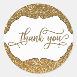 Dank U Script, Gouden Glitter & Sierlijke Band Ronde Sticker
