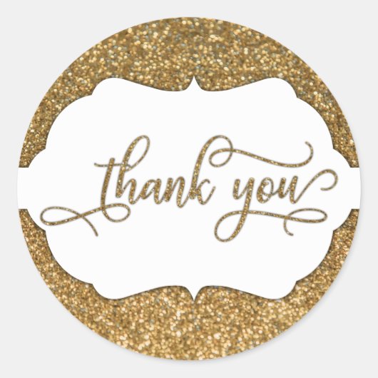 Dank U Script, Gouden Glitter & Sierlijke Band Ronde Sticker (Voorkant)