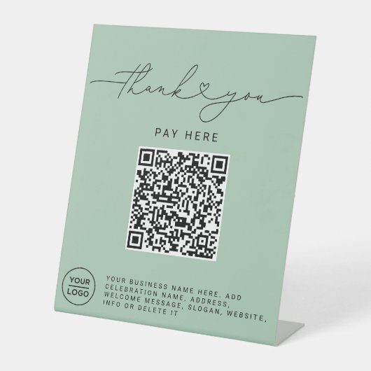 Dank U Script Hart Scan Me QR Code Logo sage Reclamebord Met Voetstuk (Voorkant)