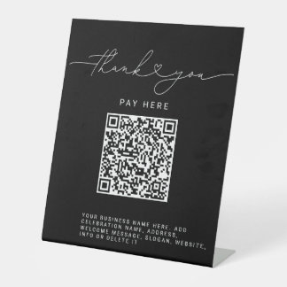 Dank U Script Hart Scan Me QR Code Logo zwart Reclamebord Met Voetstuk