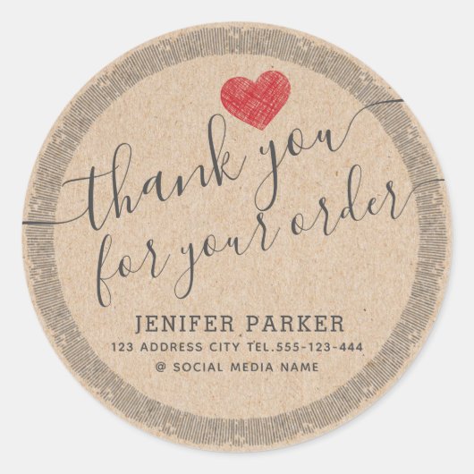 dank u script rood hart classic rondes ronde sticker (Voorkant)