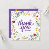 Dank u Script Whimsical Spring Floral Kaart (Voorkant / Achterkant in situ)