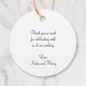 Dank u script witte sneeuw en paarse bomen kunst bedankjes labels (Achterkant)