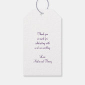 Dank u script witte sneeuw en paarse bomen kunst cadeaulabel (Achterkant)