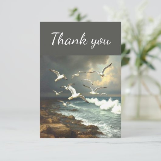 Dank u Seagulls Ocean Seaside Beach Waves Bedankkaart (Staand voorkant)