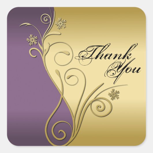 Dank u Seal - Classy Paarse & Gold Wedding Vierkante Sticker (Voorkant)