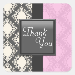 Dank u Seal - Licht roze & wit Damask bruiloft Vierkante Sticker