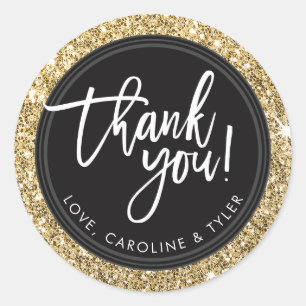 DANK U SEAL moderne hand geletterde gouden glitter Ronde Sticker