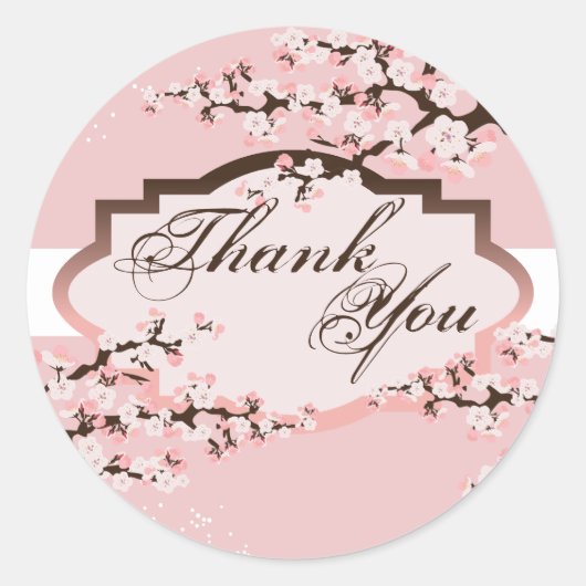 Dank u Seal - Roze Kersenbloesem Bruiloft Ronde Sticker (Voorkant)