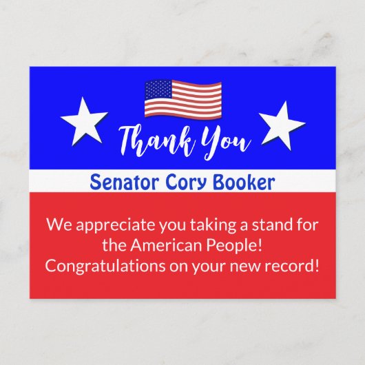 Dank u senator Cory Booker Gepersonaliseerd Briefkaart (Voorkant)