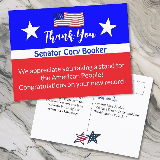 Dank u senator Cory Booker Persoonlijk Briefkaart