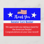 Dank u senator Cory Booker Persoonlijk Briefkaart (Voorkant)