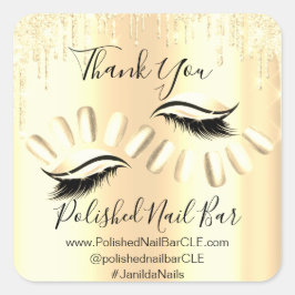 Dank u Shopping Drips Nail Lashes Goud Geel Vierkante Sticker
