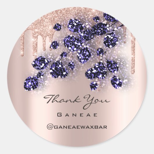 Dank u Shopping Roos Glitter Navy Floral Ronde Sticker (Voorkant)