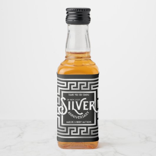 Dank u Silver Wedding Jubileum Glitter Likeurfles Etiket (Voorkant)