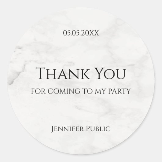 Dank u Sjabloon Modern Wit Marmer Elegant Ronde Sticker (Voorkant)