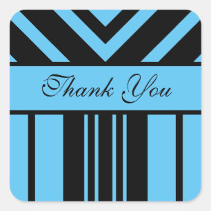 Dank u Sky Blue en Black Stripes Chevrons Vierkante Sticker
