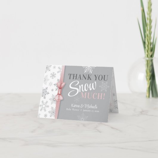 Dank u SNEEUW Veel roze sneeuwvlok Baby shower Bedankkaart (Voorkant)